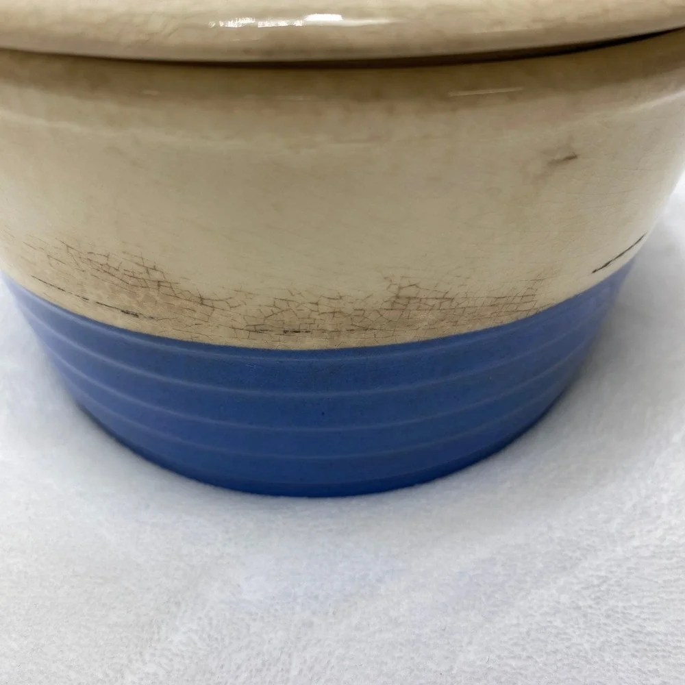 VTG Universal Potteries Cobalt Blue Cream Refrigerator Dish with‎ Lid